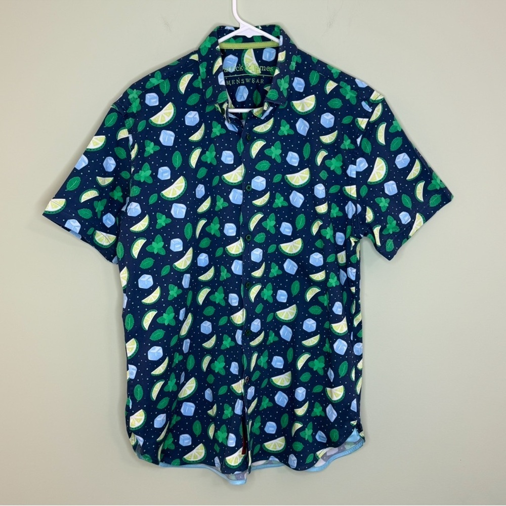 Patrick & James Lime Mojito Print Button Down Shirt men L tropical party beach